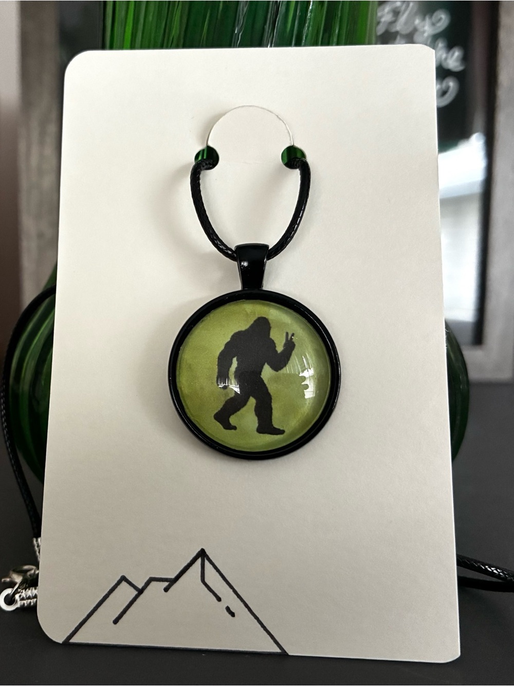 Hand Crafted Sasquatch Silhouette Necklace - Olive Green Pendant